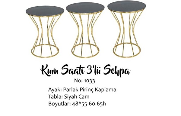 Bengi Ankara Mobilya BRC Kum Saati 13395 Model Zigon Düz Siyah Desen Metal Gold Renk Kaplama El Yapım