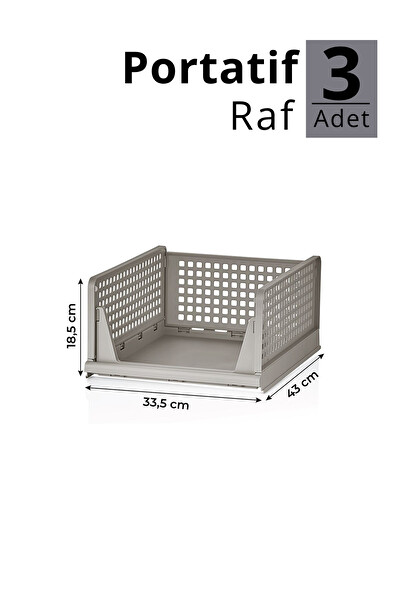 Mithra Life MIT1259 3'lü Kayar Raf Organizer Bej Dolap İçi Kıyafet Aksesuar Düzenleyici