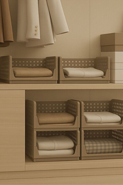 Mithra Life MIT1259 3'lü Kayar Raf Organizer Bej Dolap İçi Kıyafet Aksesuar Düzenleyici