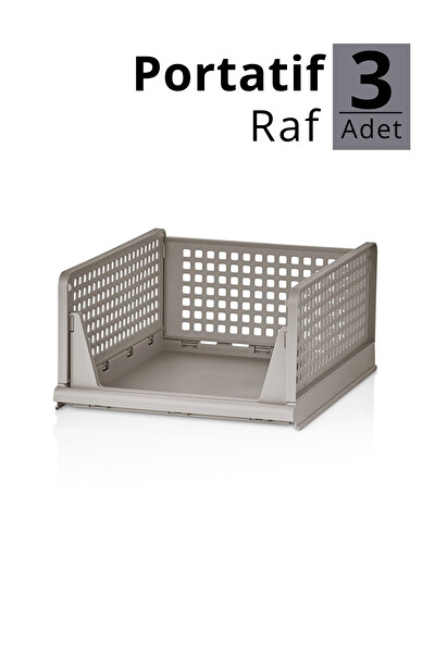 Mithra Life MIT1259 3'lü Kayar Raf Organizer Bej Dolap İçi Kıyafet Aksesuar Düzenleyici