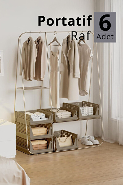 Mithra Life MIT1260 6'lı Kayar Raf Organizer Bej Dolap İçi Kıyafet Aksesuar Düzenleyici