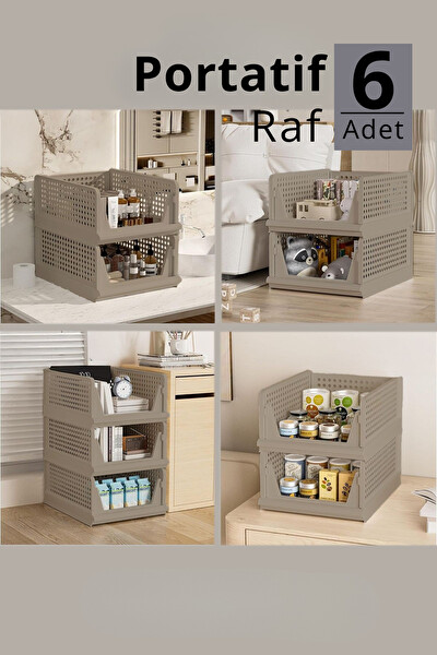 Mithra Life MIT1260 6'lı Kayar Raf Organizer Bej Dolap İçi Kıyafet Aksesuar Düzenleyici