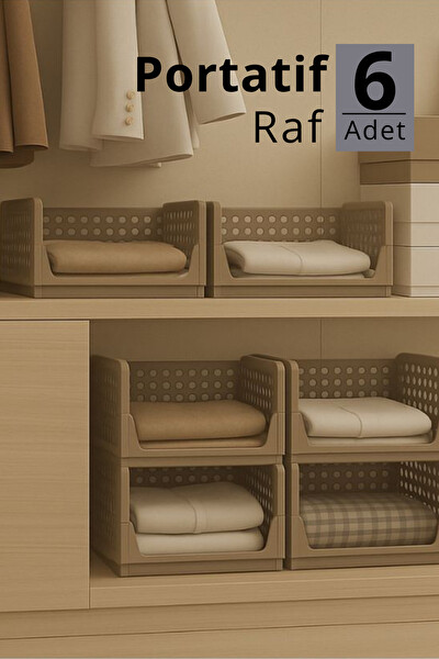 Mithra Life MIT1260 6'lı Kayar Raf Organizer Bej Dolap İçi Kıyafet Aksesuar Düzenleyici