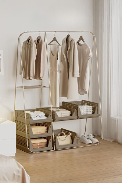 Mithra Life MIT1260 6'lı Kayar Raf Organizer Bej Dolap İçi Kıyafet Aksesuar Düzenleyici