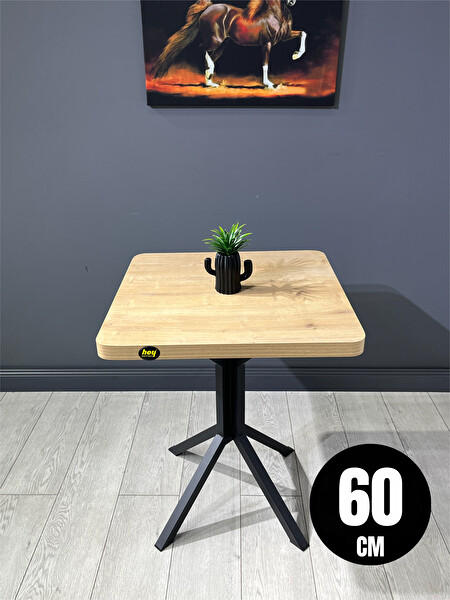 Hey Modüler Mobilya Zeren Safir Meşe Siyah Ayak 60 CM Kare Mutfak Yemek Balkon Masası