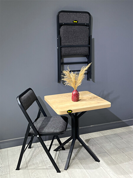 Hey Modüler Mobilya Zeren Safir Meşe Siyah Ayak 60 CM Kare Mutfak Yemek Balkon Masası