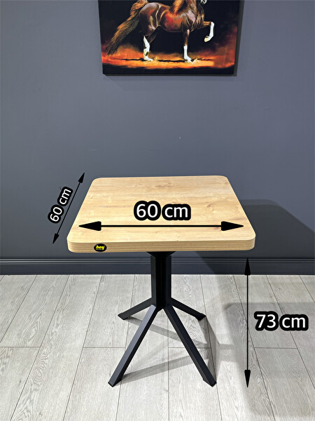 Hey Modüler Mobilya Zeren Safir Meşe Siyah Ayak 60 CM Kare Mutfak Yemek Balkon Masası