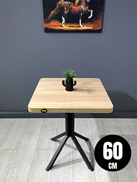 Hey Modüler Mobilya Zeren Sonoma Kare Siyah Ayak 60 CM Mutfak Yemek Balkon Masası