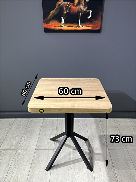Hey Modüler Mobilya Zeren Sonoma Kare Siyah Ayak 60 CM Mutfak Yemek Balkon Masası