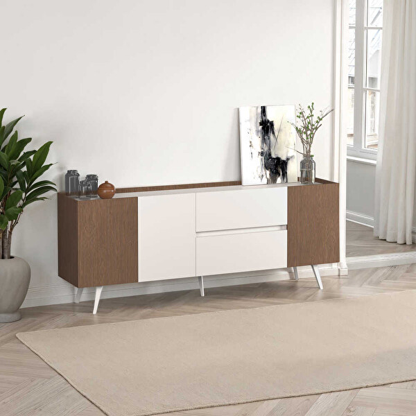 Adore Mobilya Milano 3 Kapaklı 2 Çekmeceli Konsol Vizon-Zebra 210x80x44 CM