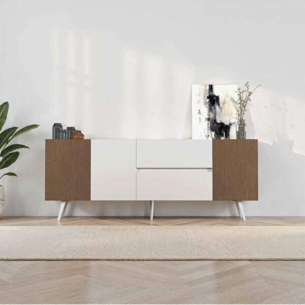 Adore Mobilya Milano 3 Kapaklı 2 Çekmeceli Konsol Vizon-Zebra 210x80x44 CM