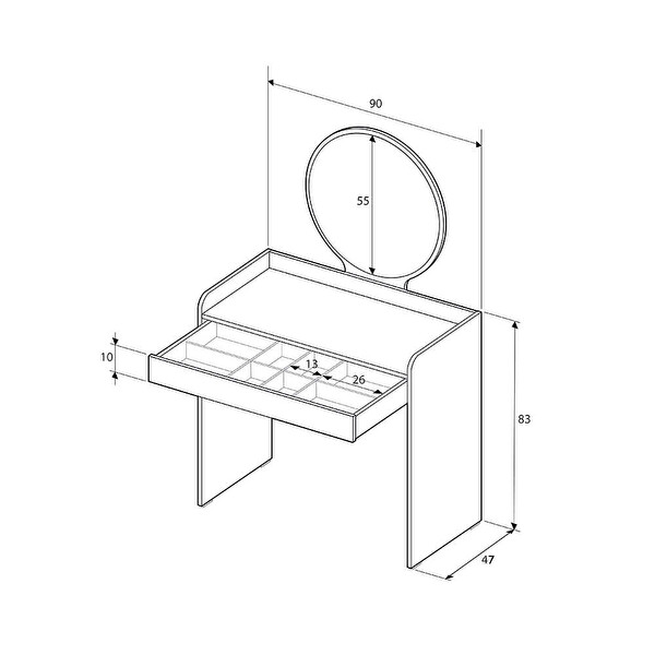 Adore Mobilya Curve Makyaj Masası - Diamond Beyaz 90x142x47 CM