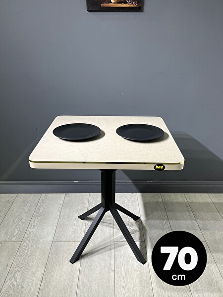 Hey Modüler Mobilya Tepe Koton Kavisli Köşe Kare 70 CM Bej Mutfak Yemek Masası - Siyah Ayak