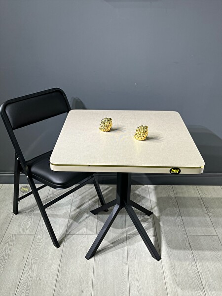 Hey Modüler Mobilya Tepe Koton Kavisli Köşe Kare 70 CM Bej Mutfak Yemek Masası - Siyah Ayak