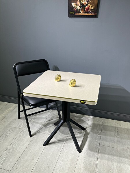 Hey Modüler Mobilya Tepe Koton Kavisli Köşe Kare 70 CM Bej Mutfak Yemek Masası - Siyah Ayak