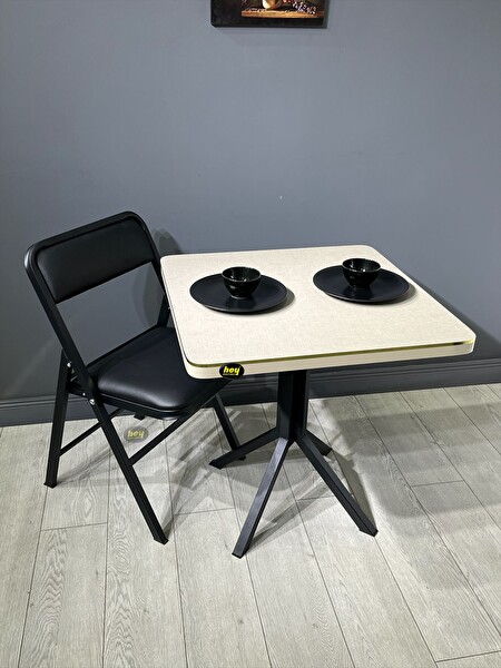 Hey Modüler Mobilya Tepe Koton Kavisli Köşe Kare 70 CM Bej Mutfak Yemek Masası - Siyah Ayak