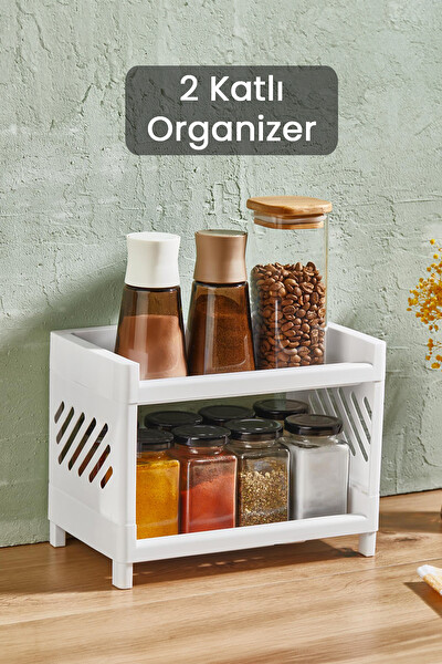 Mithra Life MIT1279 2 Katlı Beyaz Plastik Çok Amaçlı Raf Organizeri