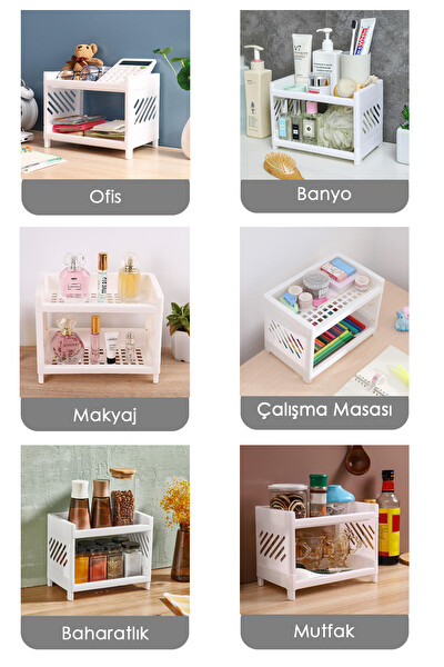 Mithra Life MIT1279 2 Katlı Beyaz Plastik Çok Amaçlı Raf Organizeri