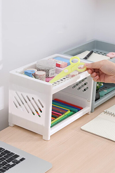 Mithra Life MIT1279 2 Katlı Beyaz Plastik Çok Amaçlı Raf Organizeri