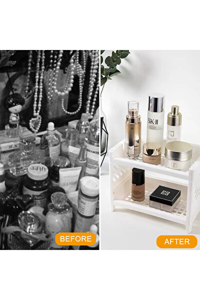 Mithra Life MIT1279 2 Katlı Beyaz Plastik Çok Amaçlı Raf Organizeri