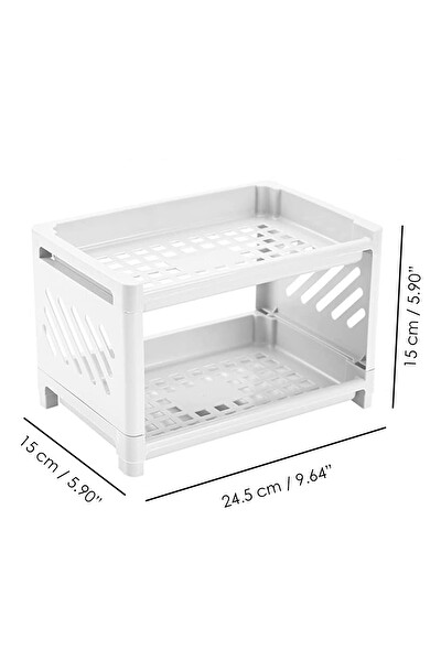 Mithra Life MIT1279 2 Katlı Beyaz Plastik Çok Amaçlı Raf Organizeri