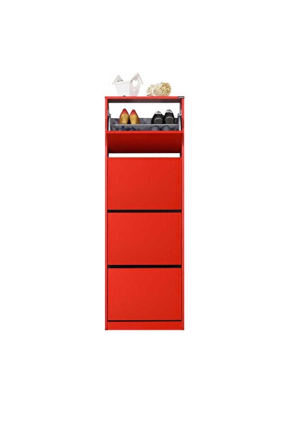 Adore Mobilya Flat Duo 4 Katlı Ayakkabılık Dolabı - Kırmızı 51x157x26 CM