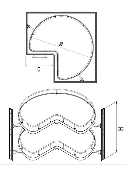Starax 3051-A Antrasit 3/4 Borusuz Ahşap Tablalı Döner Sepet Takımı