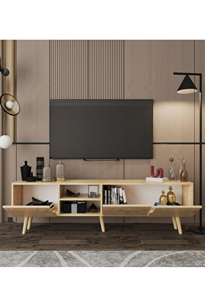 VM Vertex Mobilya Latina Ahşap Ayaklı Tv Ünitesi Tv Sehpası 180 CM Safir Meşe