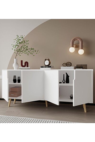 VM Vertex Mobilya Latina Ahşap Ayaklı Modern Konsol 180 CM Beyaz