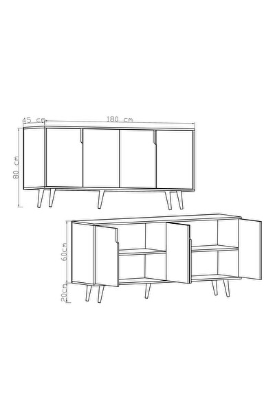 VM Vertex Mobilya Latina Ahşap Ayaklı Modern Konsol 180 CM Beyaz