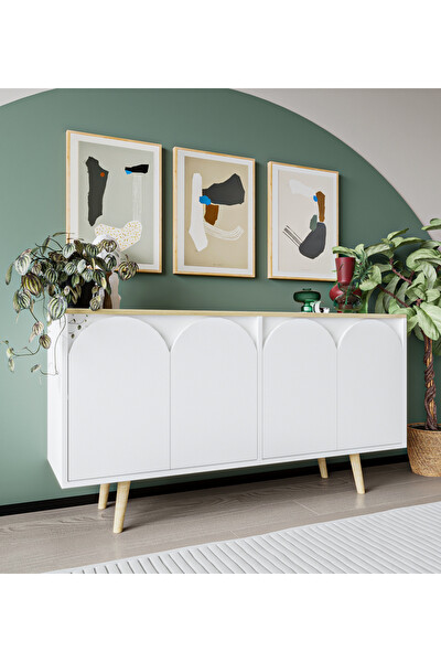 VM Vertex Mobilya Venezia Ahşap Ayaklı Bohem Konsol Safir Meşe-Beyaz 150 CM