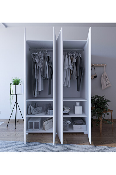 VM Vertex Mobilya Parma Monza 4 Kapılı Beyaz Gardırop Dolap 120 CM Vm30, 180 CM