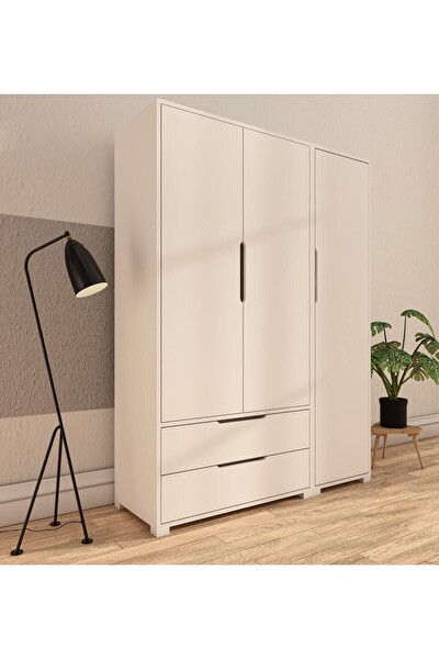 VM Vertex Mobilya Flora 3 Kapaklı 2 Çekmeceli Gardırop Beyaz Elbise Dolabı
