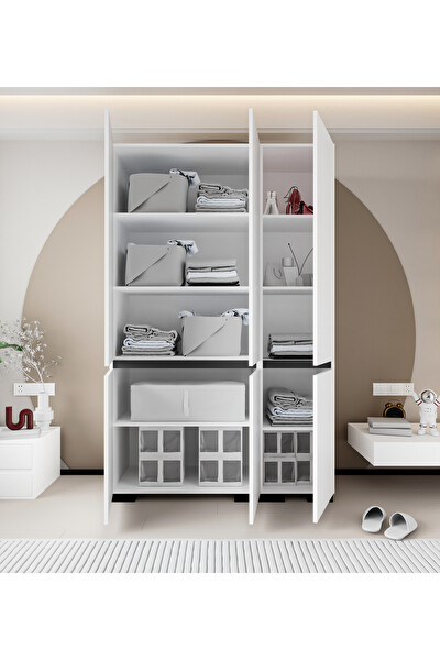 VM Vertex Mobilya Parma Floransa 6 Kapılı Flr-ırf Beyaz- Antrasit Gardırop-Çok Amaçlı Dolap-Yüklük