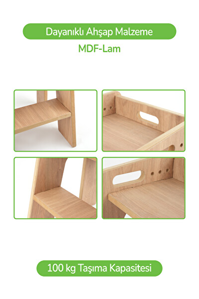 Rozitoys Çocuklar İçin Basamaklı Yükseltici Ahşap Tabure 40x35x34 CM