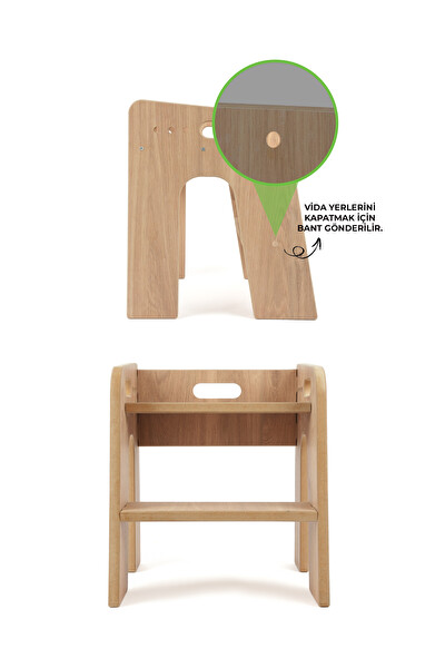 Rozitoys Çocuklar İçin Basamaklı Yükseltici Ahşap Tabure 40x35x34 CM