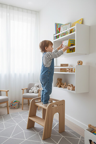 Rozitoys Çocuklar İçin Basamaklı Yükseltici Ahşap Tabure 40x35x34 CM