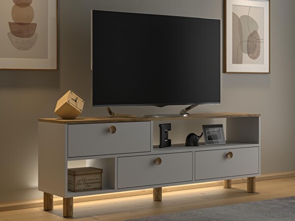Wood'n Love Nora Bohem 3 Renkli Ledli 3 Kapak 2 Bölme 160 CM Dolaplı TV Ünitesi Konsol