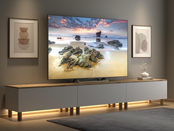 Wood'n Love Nora Bohem Ledli 3 Kapaklı Dolaplı 300 CM TV Ünitesi Atlantik Çam - Beyaz