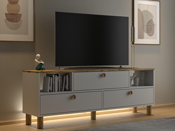 Wood'n Love Bohem Mia 3 Renkli Ledli 3 Kapak 2 Bölme Konsol Dolaplı 160 CM TV Ünitesi