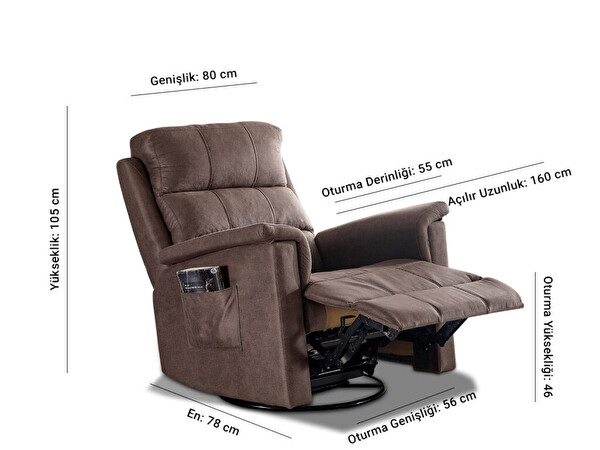 Niron Joyful TV Baba Koltuğu - Sallanan Dönen Yatan Koltuk Gri