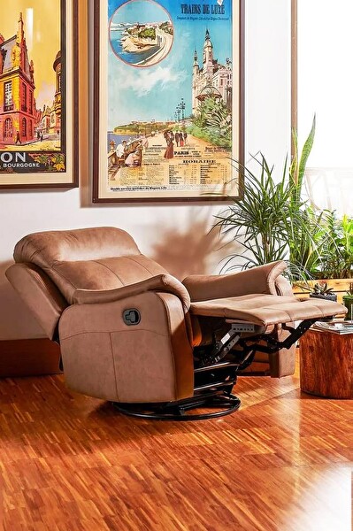 Niron Boston TV - Baba Koltuğu - Sallanan Dönen ve Yatan Koltuk - Berjer Açık Kahverengi