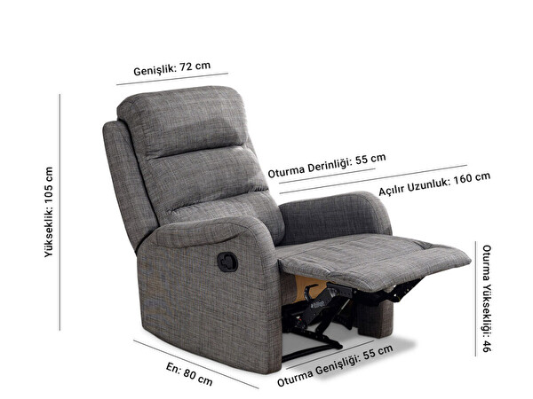 Niron Comfort Fonksiyonel Tekli Koltuk TV Baba Koltuğu - Berjer Gri
