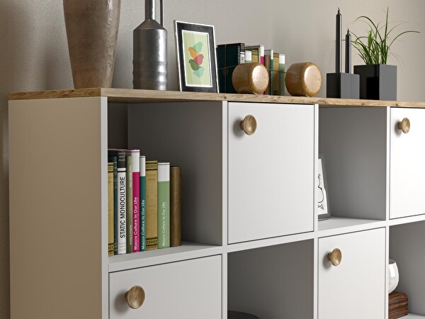 Wood'n Love Nora Bohem Ledli Çok Amaçlı Konsol Dolap 4 Kapak 4 Bölme Atlantik Çam-Beyaz 150x87x35 CM