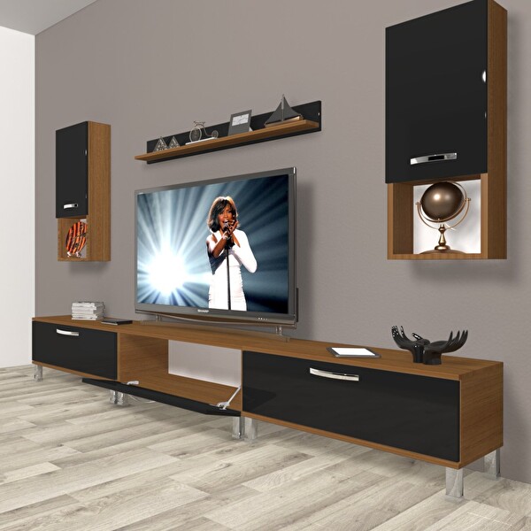 Decoraktiv Eko 270da SLM Krom Ayaklı TV Sehpa Ünitesi - Ceviz Siyah