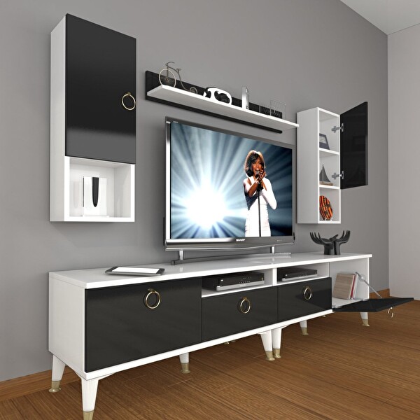 Decoraktiv Eko 5220da MDF Gold TV Sehpa Ünitesi - Beyaz Siyah
