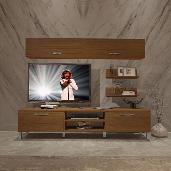 Decoraktiv Eko 5 MDF Dvd Krom Ayaklı TV Sehpa Ünitesi - Naturel Ceviz