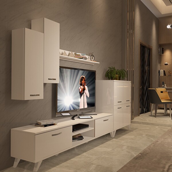 Decoraktiv Eko 6 MDF Dvd Retro TV Sehpa Ünitesi - Parlak Beyaz