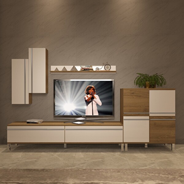 Decoraktiv Eko 6 MDF STD Krom Ayaklı TV Sehpa Ünitesi - Pera Beyaz
