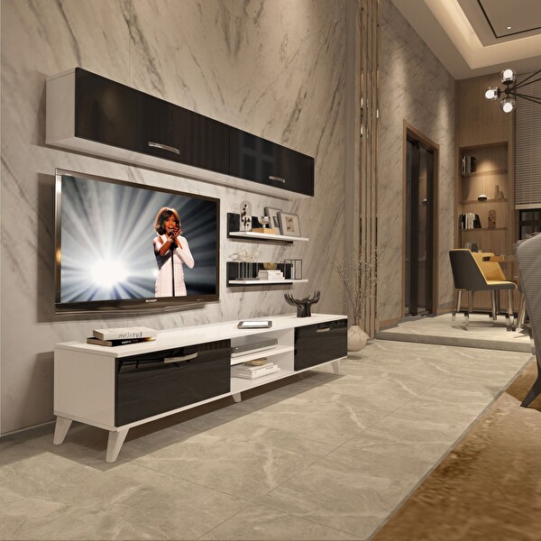 Decoraktiv Eko 5 SLM Dvd Retro TV Sehpa Ünitesi - Beyaz Siyah
